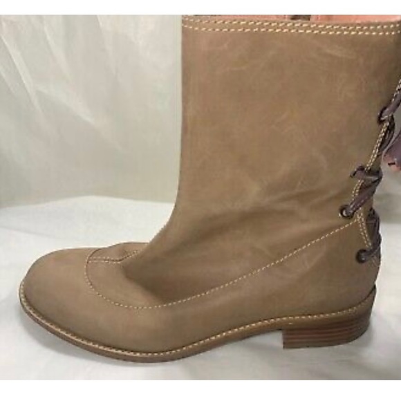Anthropologie Miss Albright Full Zip Lace-up Back Sand Leather Boots  sz 8.5 - Picture 6 of 11